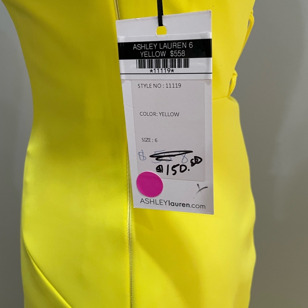🌟3x Host Pick🌟Women’s Yellow Ashley Lauren Long Prom Dress - Picture 6 of 9